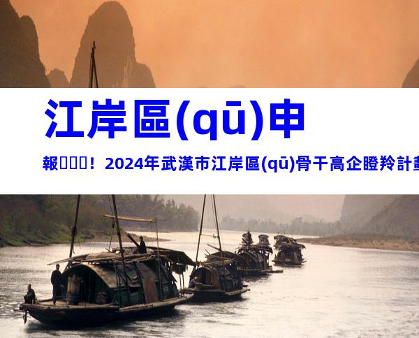 江岸區(qū)申報！2024年武漢市江岸區(qū)骨干高企瞪羚計劃項目申報對象、時間及要求